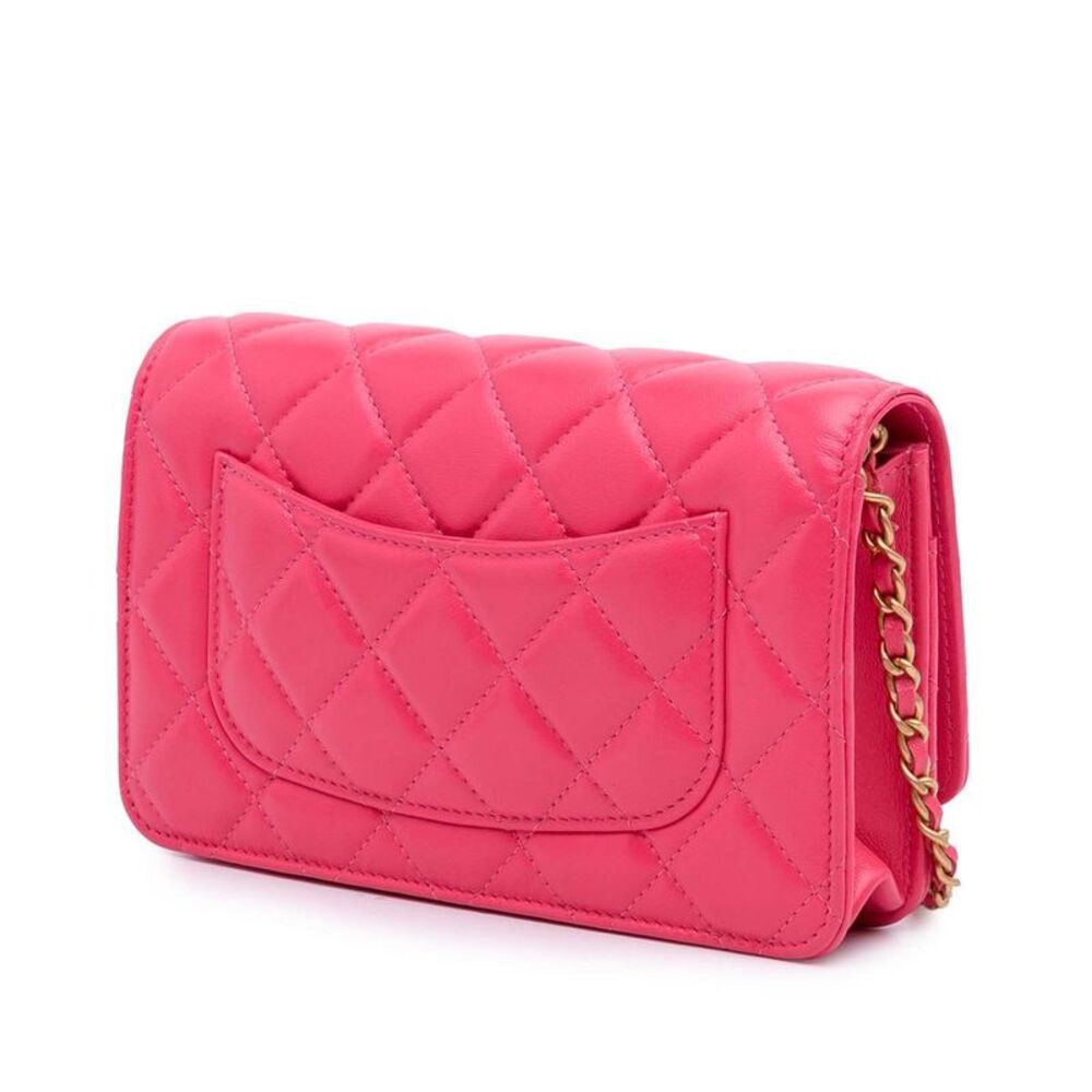 Pre Loved chanel Quilted Wallet on Chain Women Pink Crossbody Bags - Picture 2 of 8